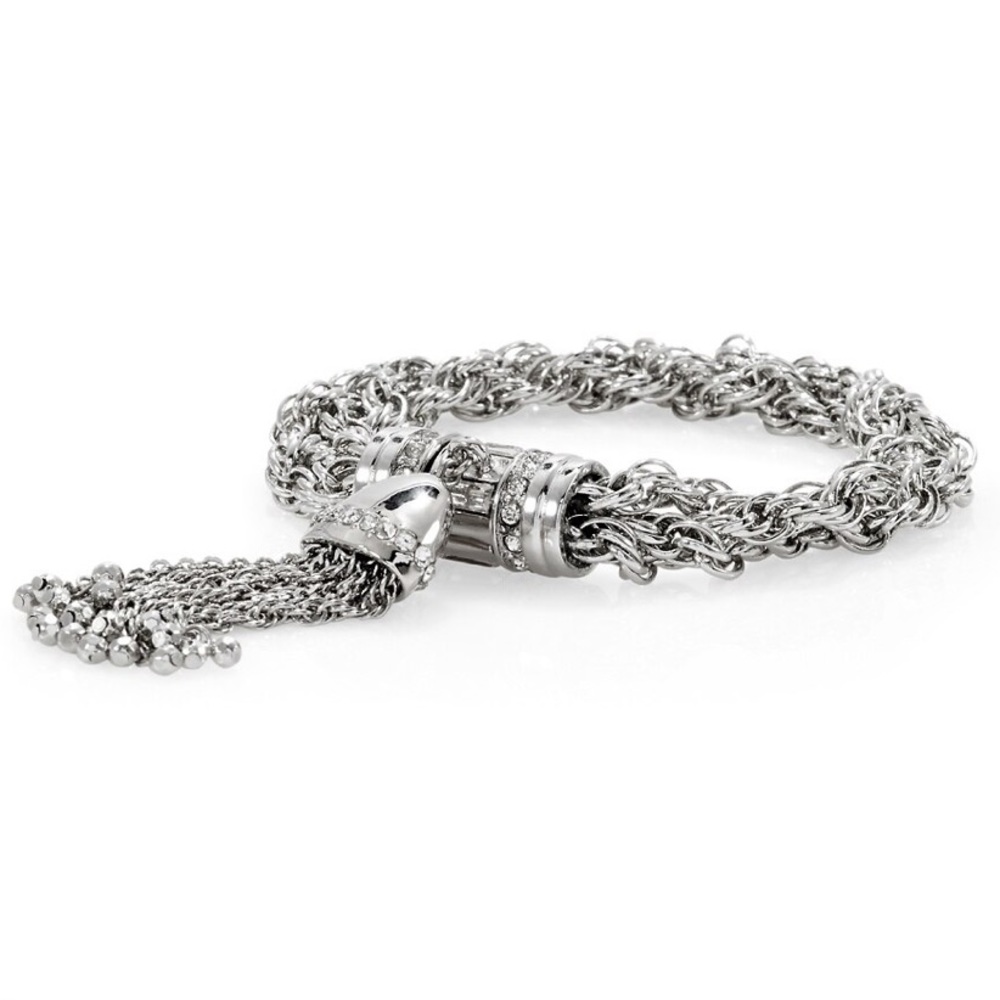 WHBM SILVERTONE ROPE CHAIN TASSEL BRACELET NWT